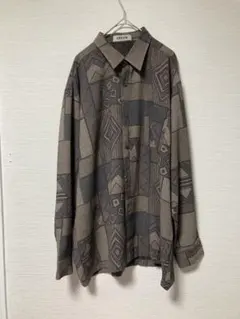 古着 シャツ 個性的 長袖 L ブラウン系