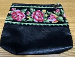 FELIER 花柄刺繍 ポーチ 黒