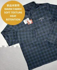 キャロウェイ 裏起毛 チェックプリント 長袖ポロシャツ（ネイビー系／L）