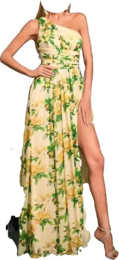 フラワープリント ワンショルダードレス