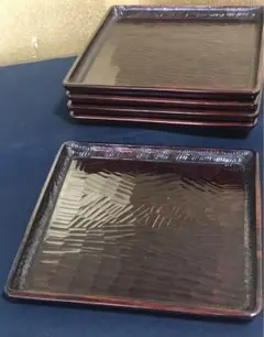 割引❗️《R》伝統工芸 讃岐彫 四方膳4客 会席膳 銘々膳 刳抜 260407B3 
