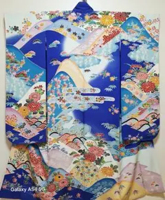 琉球紅型 打掛 青 舞台衣装 お仕立て品 沖縄舞踊 紅型着物 松竹梅