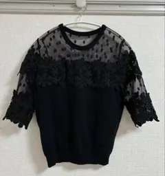 ＊花柄レース付き半袖ニット