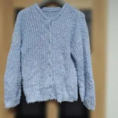 大きいサイズエレガントカジュアル薄い青紫色ニットカーディガン