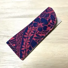 ハンドメイド　ハワイアン　スリムタイプメガネケース　赤紺ハイビスカス02