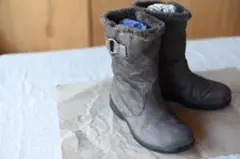 【美品】グレー ファー付き ショートブーツ