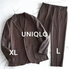 美品 ユニクロ グレンチェック 秋冬 セットアップ スーツ ブラウン XL L
