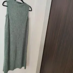 ZARA　リブ編みノースリーブロングワンピース グリーン