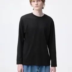 【新品タグ付き】GU ソフトコットンクルーネック Tシャツ 長袖 Ｌサイズ 黒