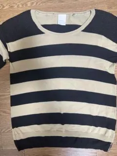 ボーダーニット　７〜８部袖　黒ベージュ