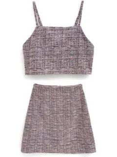 ツイード風クロップトップとスカートセット