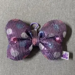 ディズニー　ミニー　スパンコール　リボン　ヘアゴム　パープル