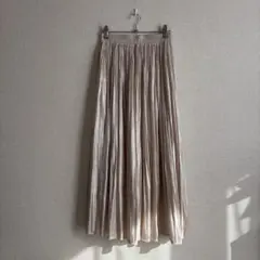 asknowas ピンクベージュ サテン プリーツスカート