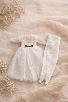 プライスサイズ・アイシードール用 白いレースワンピース＆ヘッドアクセセット