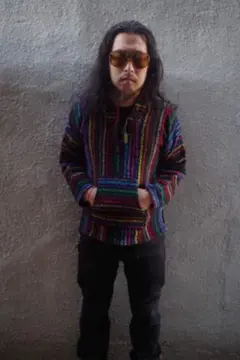 90's ビンテージ 総柄 メキシカンパーカー メキパ ヒッピー マーブルカラー