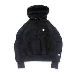 チャンピオンリバースウィーブフーディ目ありブラック黒無地パーカーXS古着