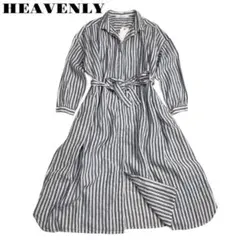【新品】ヘブンリー シャツ ワンピース リネン 麻 ストライプ フリーサイズ