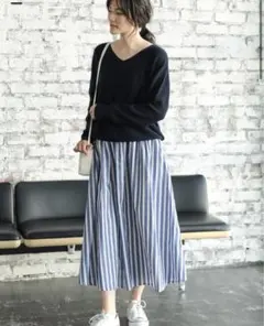 ストライプロングギャザースカート