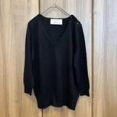 ロペピクニック 7部袖 Vネックセーター 黒