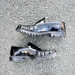 ZARA ギャザーレザーローファー 牛革 コインローファー 革靴 レザーシューズ