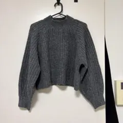 グレー リブ編み バルーンスリーブ ニット