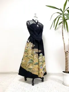 留袖リメイクのドレスセットアップ 留袖リメイクのドレスセットアップ 黒留袖ドレス新作アップしま