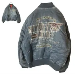 レトロ古着ビッグ刺繍デザイン中綿入りナイロンブルゾンゆったりサイズ