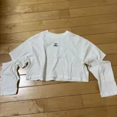 ホワイト クロップド丈 長袖Tシャツ