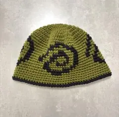 ビーニー　バケハ　クロシェハット　渦巻き クラッシャーハット　カーキ×ブラック