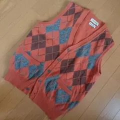 レトロ　ダイヤモンド柄 ベスト　　オレンジ