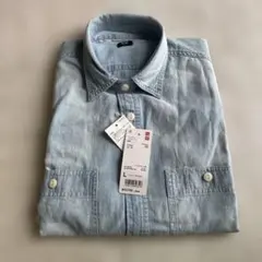 新品　UNIQLO ユニクロ　シャンブレーワークシャツ　長袖　Lサイズ　ブルー