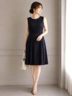 ブルックスブラザーズ 総レース刺繍ワンピース ノースリーブ ネイビー 膝丈 4