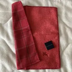 【新品】BURBERRY チェック柄 ガーゼ&パイル タオルハンカチ 赤