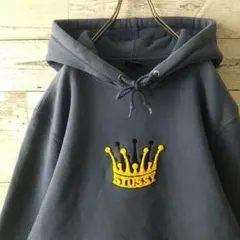 希少カラー☆ステューシー 刺繍 クラウン パイルロゴ パーカー L相当 紺