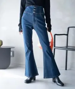 WEGO ハイウエストストレッチデニムフレアパンツ レディース