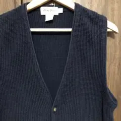 90s USA製 Eddie Bauer コットンニット ベスト XS 紺