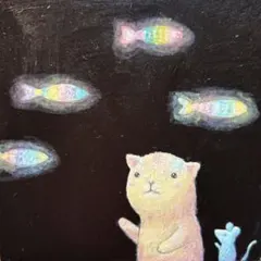 粒さん(粒マスタード安次嶺)原画猫のキャンバスアート絵画サイン付き