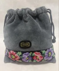 FEILER フェイラー　巾着袋　花柄　ポーチ グレー
