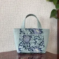ハンドメイドバッグ ウィリアムモリス 前ポケット付きミニトートバッグ