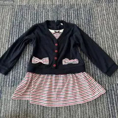 訳あり品女の子 ワンピース カーディガン 子供服入学式95サイズ紺色とボーダー柄