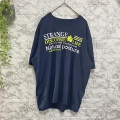 ノーブランド　メンズ　LLサイズ　ネイビー プリント オーバーサイズTシャツ