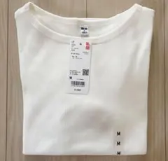 ユニクロ リブボートネックt 5分袖 オフホワイト M