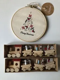3coins スリコ 2021 クリスマス 木製トレインと刺繍フープ3点セット