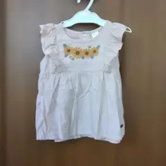 100サイズ春夏物futafuta 花柄刺繍 チュニックワンピース ベージュ