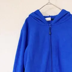 フリースパーカー フード長袖リブ 無地 L 青 ポリエステル アウトドアのサムネイル