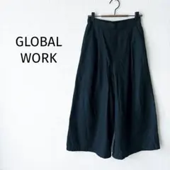 【グローバルワーク】ガウチョパンツ ワイド M 緑 グリーン ウエストゴム 無地