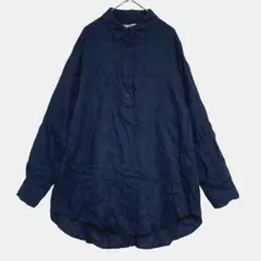 バックナンバー　リネン100 プルオーバーブラウス　ネイビー　Mのサムネイル