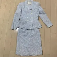 水色 ツイードスーツ ダブルボタン