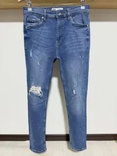 伸縮性強め ZARA MAN ヘビ柄 ストレッチ スキニー ダメージ デニム