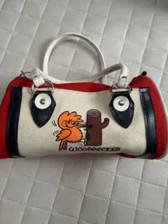 WOODPECKER キツツキ ミニボストンバッグ ハンドバッグ 赤 キャンバス 